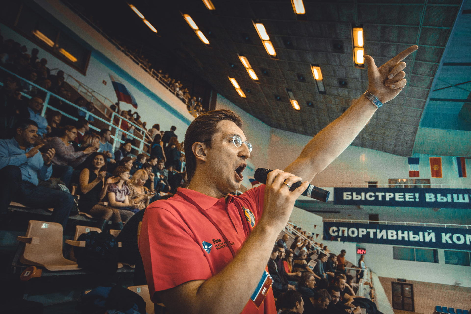 Роман Акимов проводит Матч Мировой Лиги по водному поло в СК "Олимпийский"